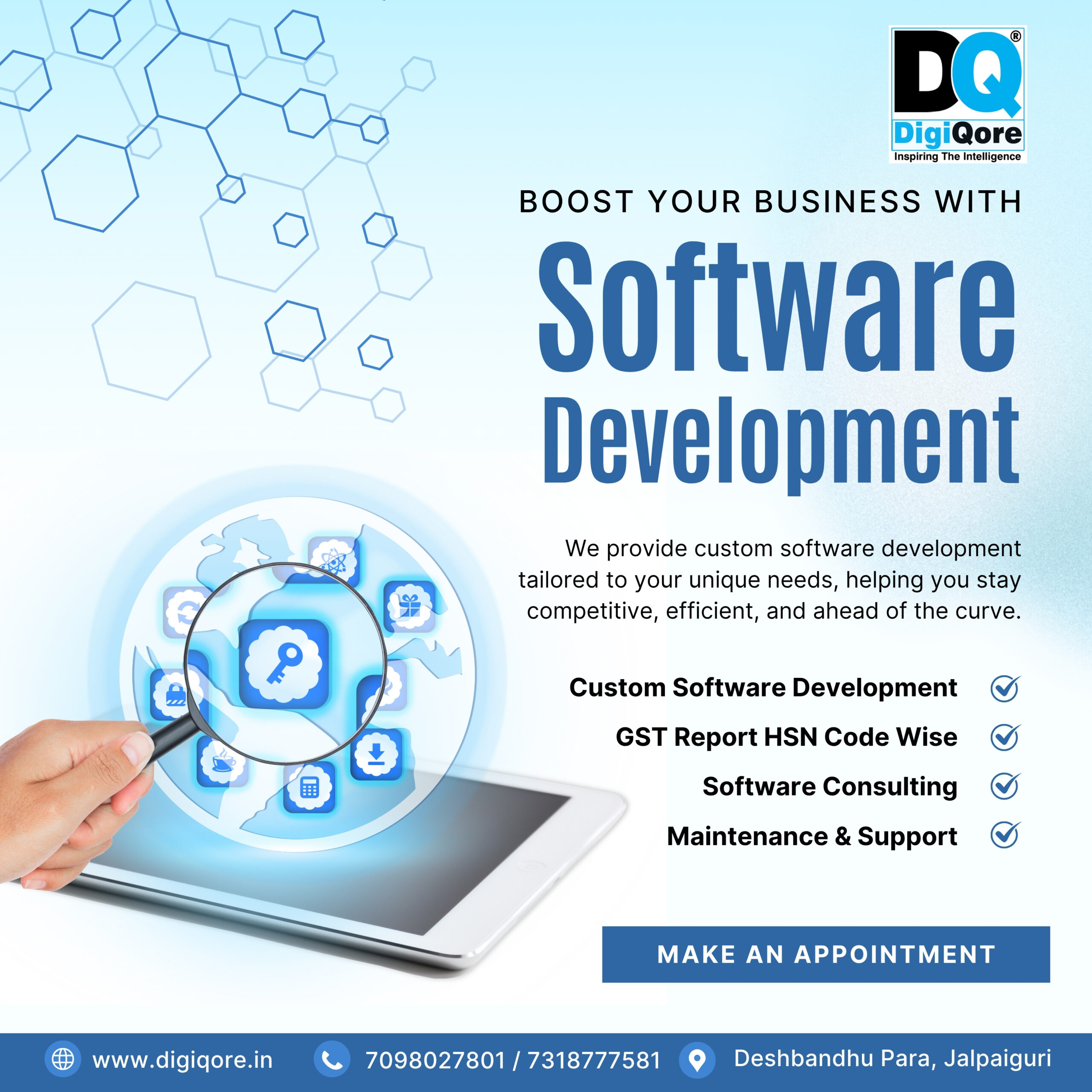 Blue and White Modern Software Development Instagram Post
